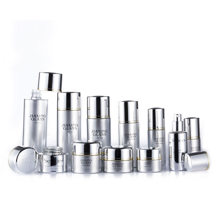 OEM silver rose gold lotion serum luxury glass bottles jar cosmetic packaging