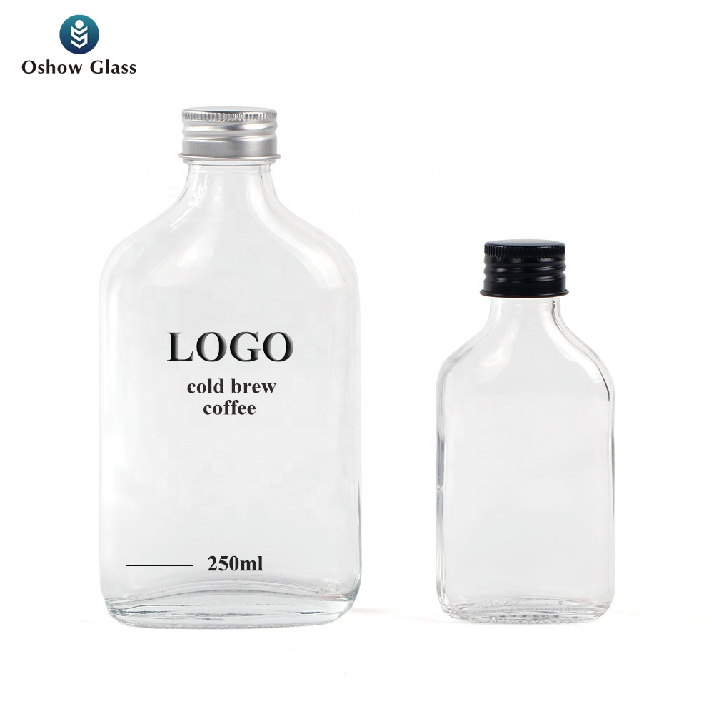 OSHOW 50ml 100ml 200ml 250ml 350ml 500ml Flat Shape Empty Cold Brew Coffee Bottle With Aluminum Cap