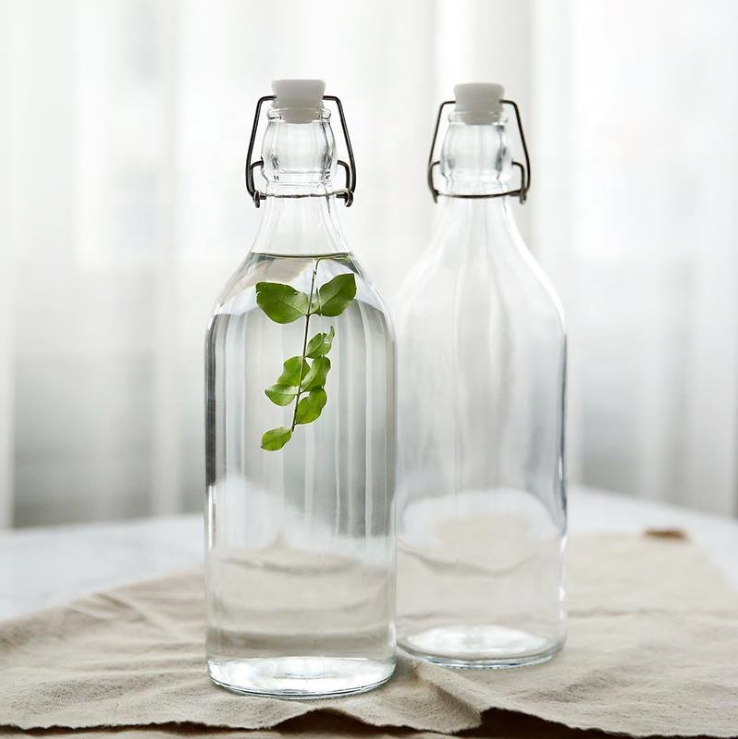 OSHOW New Design 1000ml 35oz Clear Flip Top Bottle Swing Top Glass Bottles