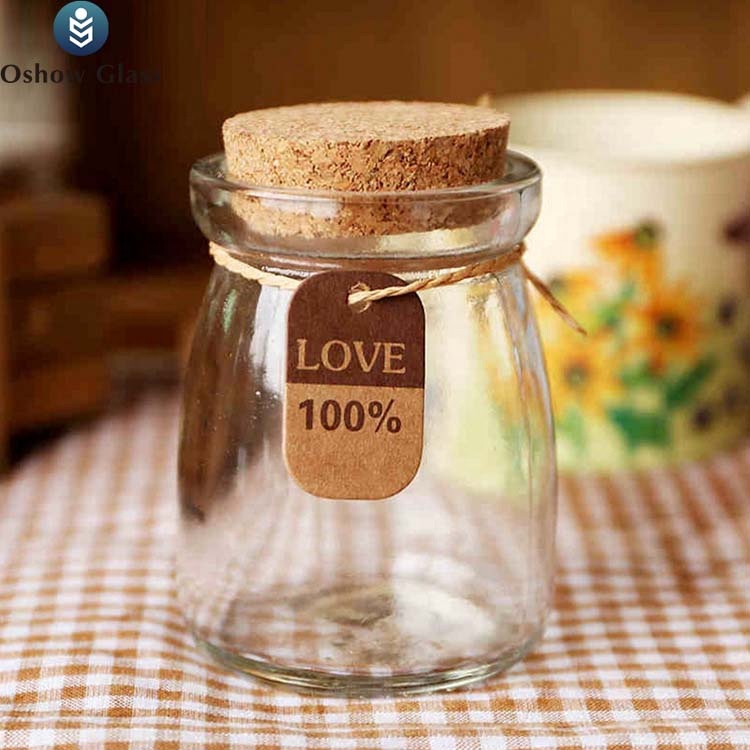 OSHOW Private Label 100ml 200ml Clear Milk Pudding Yogurt Jelly Fruit Mousse Glass Cup With Cork