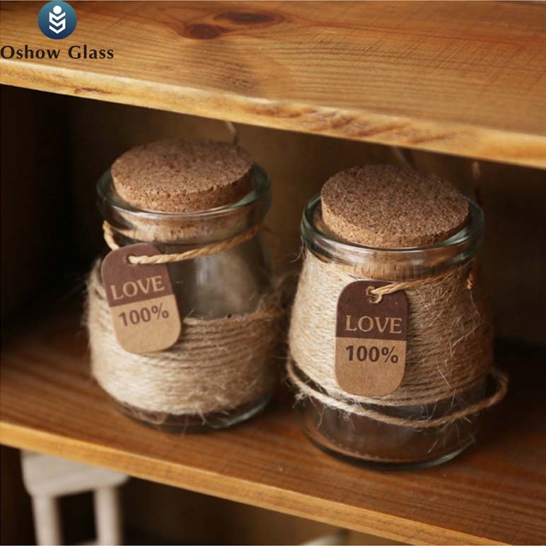 OSHOW Private Label 100ml 200ml Clear Milk Pudding Yogurt Jelly Fruit Mousse Glass Cup With Cork