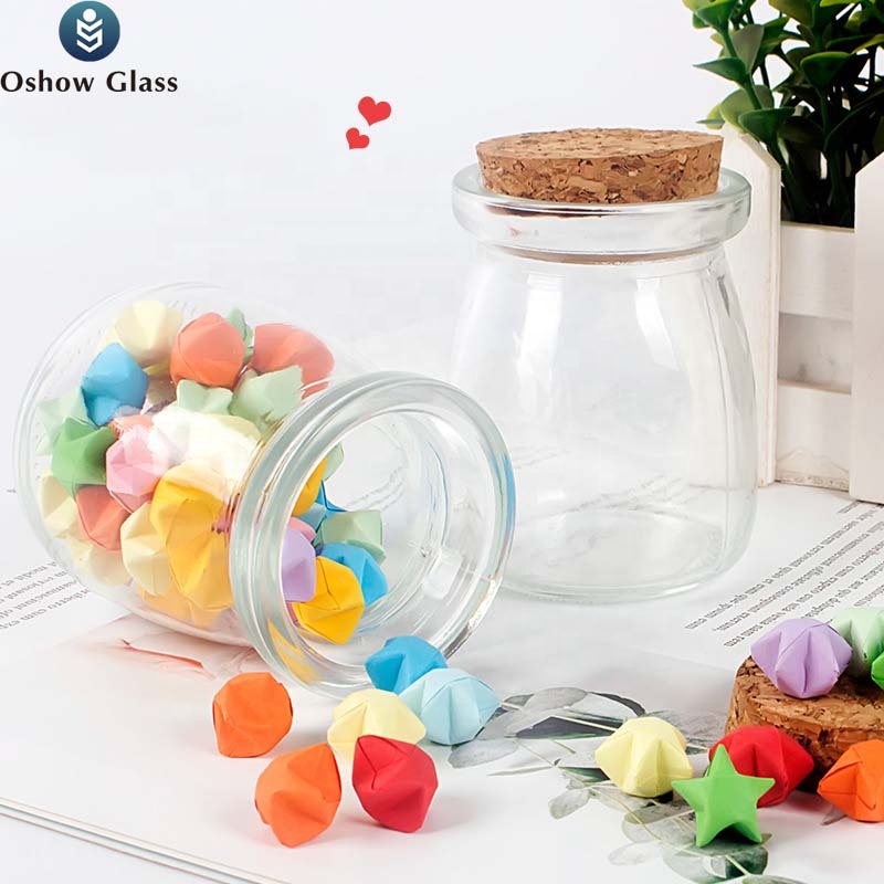 OSHOW Private Label 100ml 200ml Clear Milk Pudding Yogurt Jelly Fruit Mousse Glass Cup With Cork