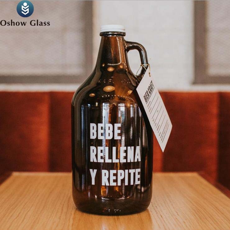 OSHOW Sprary-Painted 1L China Big Growler California Iter Amber Glass Beer Wine Bottle With Cork