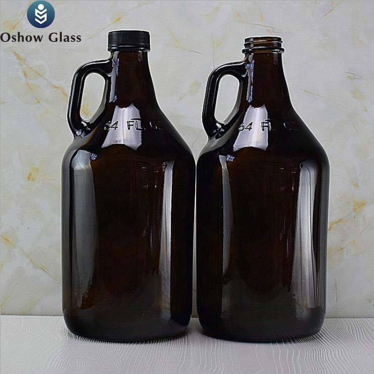OSHOW Sprary-Painted 1L China Big Growler California Iter Amber Glass Beer Wine Bottle With Cork