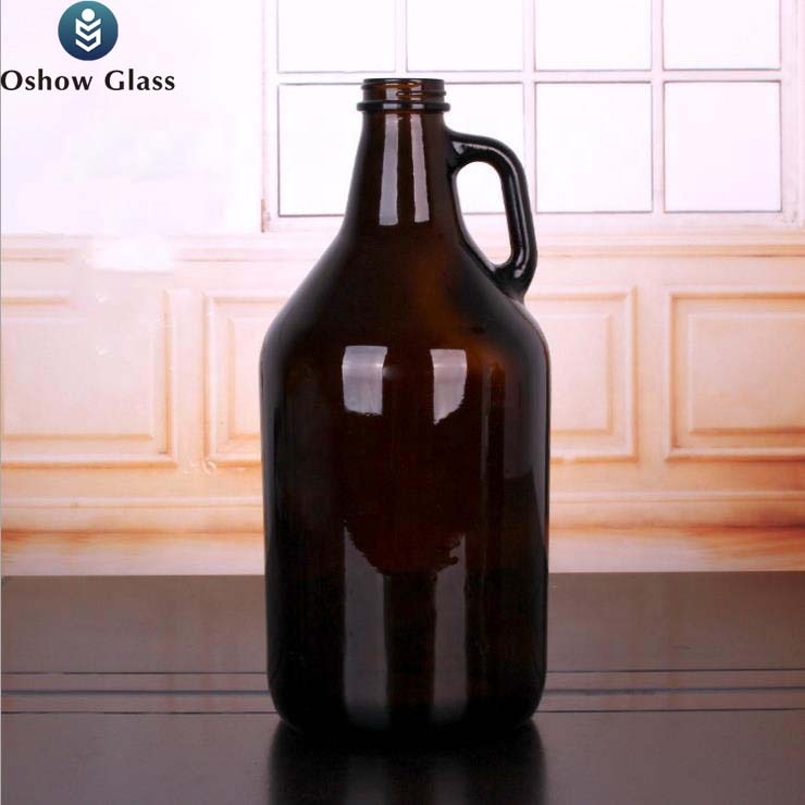 OSHOW Sprary-Painted 1L China Big Growler California Iter Amber Glass Beer Wine Bottle With Cork
