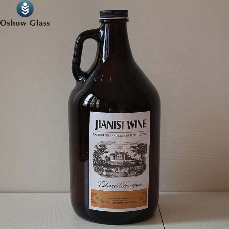 OSHOW Sprary-Painted 1L China Big Growler California Iter Amber Glass Beer Wine Bottle With Cork
