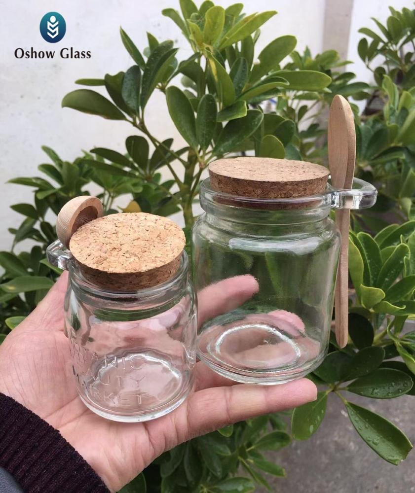 OSHOW Wholesale 100ml 250ml Pudding Glass Jar with Wooden Cork and Spoon