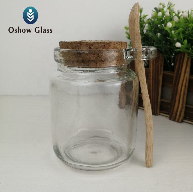 OSHOW Wholesale 100ml 250ml Pudding Glass Jar with Wooden Cork and Spoon