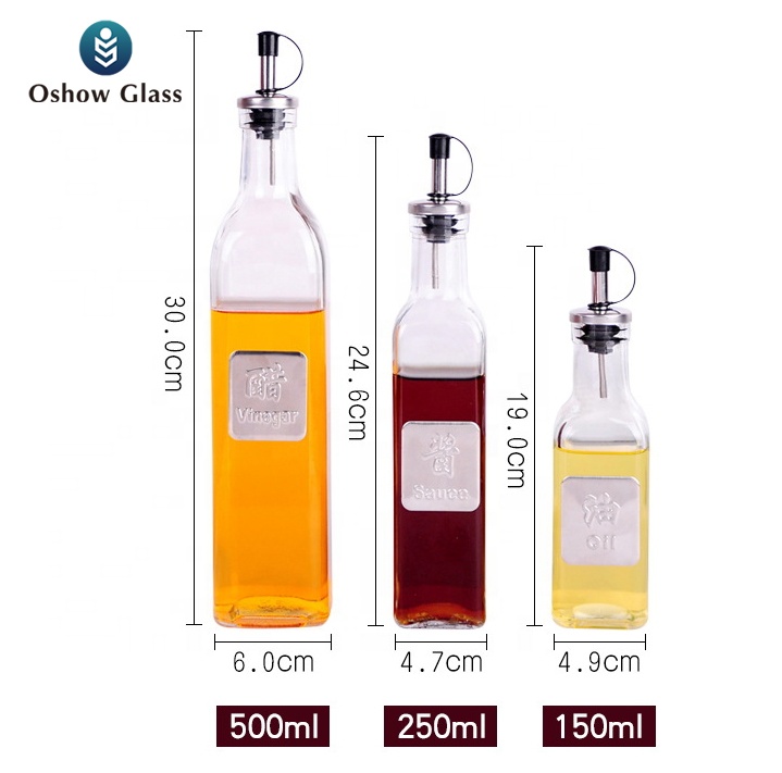 OSHOW Wholesale 150ml 250ml 500ml kitchen cooking olive oil glass bottle with metal nozzle