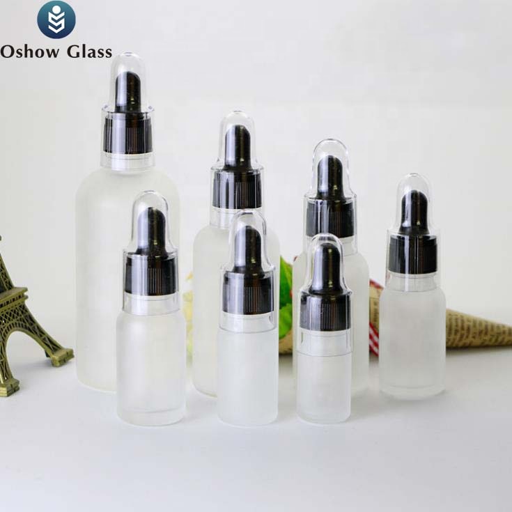 OSHOW Wholesale 15ml 20ml 30ml 50ml 100ml Frosted White Round Shaped Glass Dropper Essential Oil Bottle