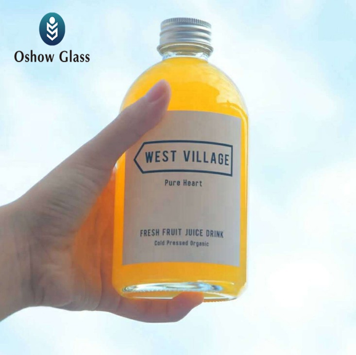 OSHOW Wholesale 250 500ml  Fancy Empty Glass Clear Juice Milk Syrup Bottle with Screw Cap
