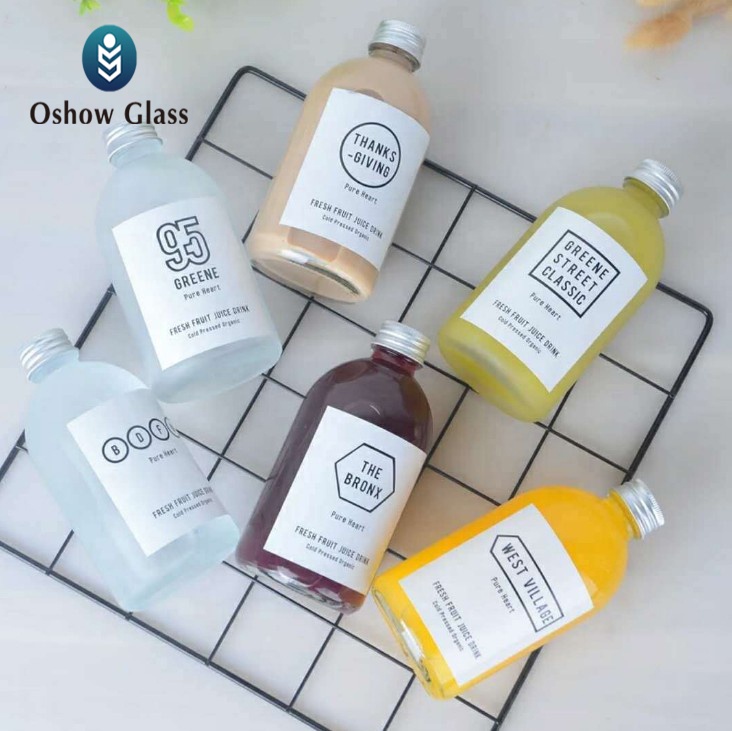 OSHOW Wholesale 250 500ml Fancy Empty Glass Clear Juice Milk Syrup Bottle with Screw Cap