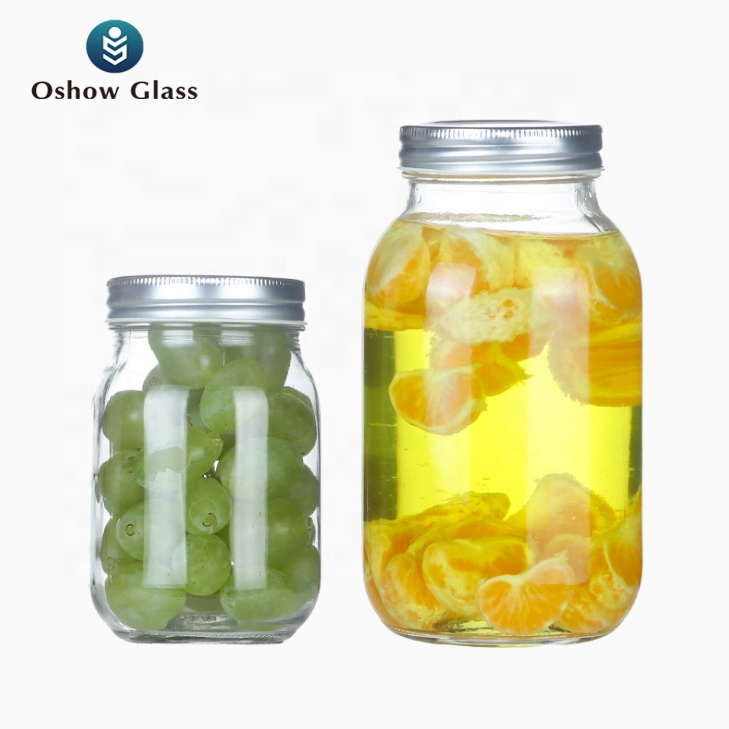 OSHOW Wholesale 250ml 300ml 450ml 700ml empty round glass mason jar with lid for food storage