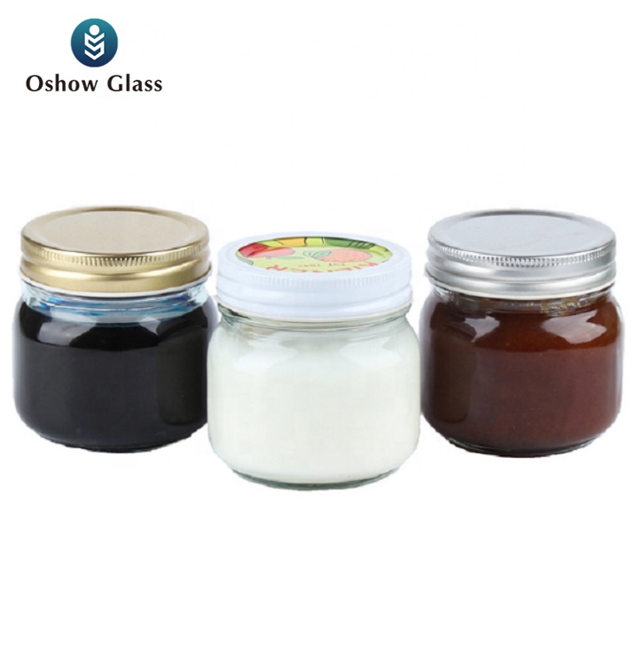OSHOW Wholesale 250ml 300ml 450ml 700ml empty round glass mason jar with lid for food storage