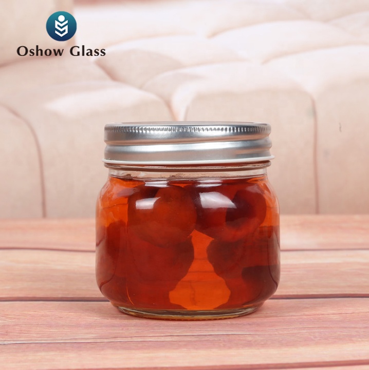 OSHOW Wholesale 250ml 300ml 450ml 700ml empty round glass mason jar with lid for food storage