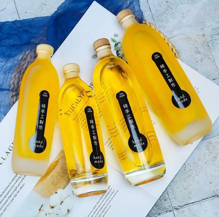 OSHOW Wholesale 330ml 500ml Fancy Empty Round Glass Clear Frosted Juice Milk Syrup Bottle with Screw Cap