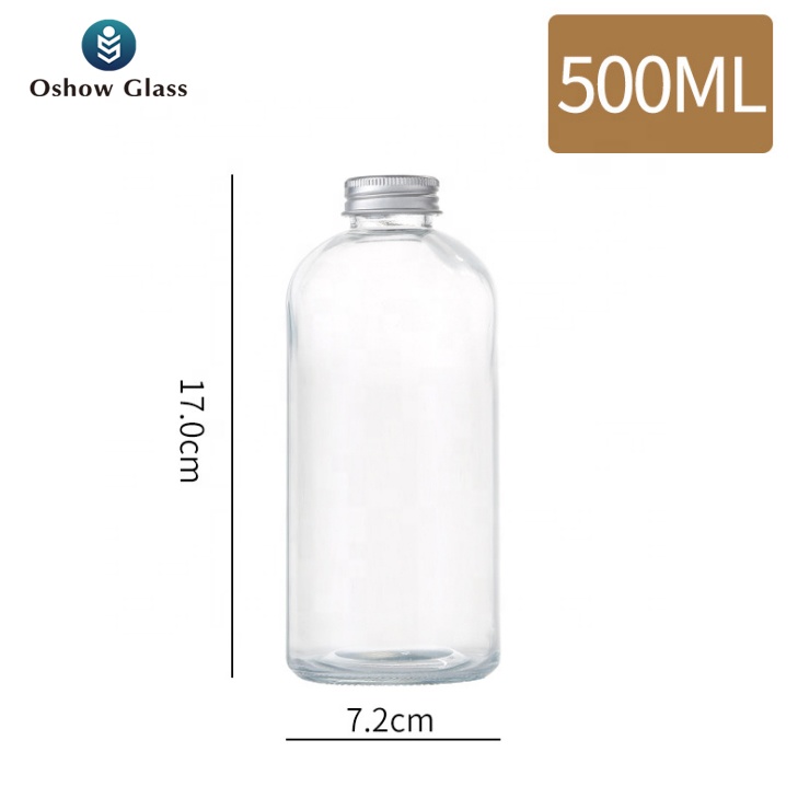 OSHOW Wholesale 350ml 500ml Round Glass Drink Bottles forJuice milk tea beverages Kombucha