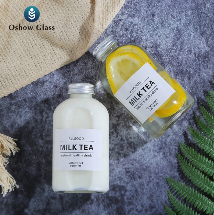 OSHOW Wholesale 350ml 500ml Round Glass Drink Bottles forJuice milk tea beverages Kombucha