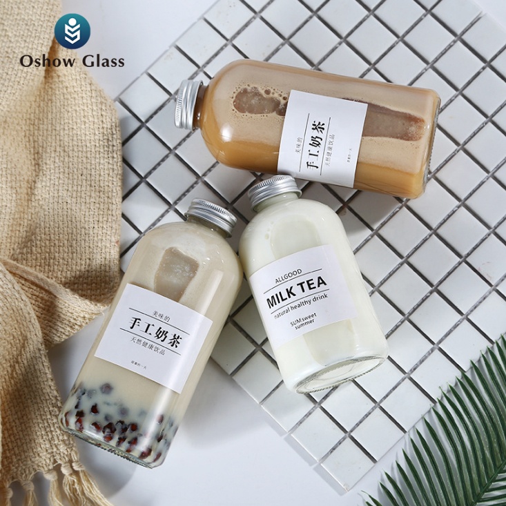 OSHOW Wholesale 350ml 500ml Round Glass Drink Bottles forJuice milk tea beverages Kombucha