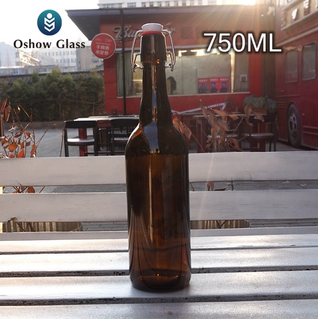 OSHOW Wholesale Home Brewing Amber Kombucha Beer Glass Bottles with Airtight Easy Wire Swing Top Caps