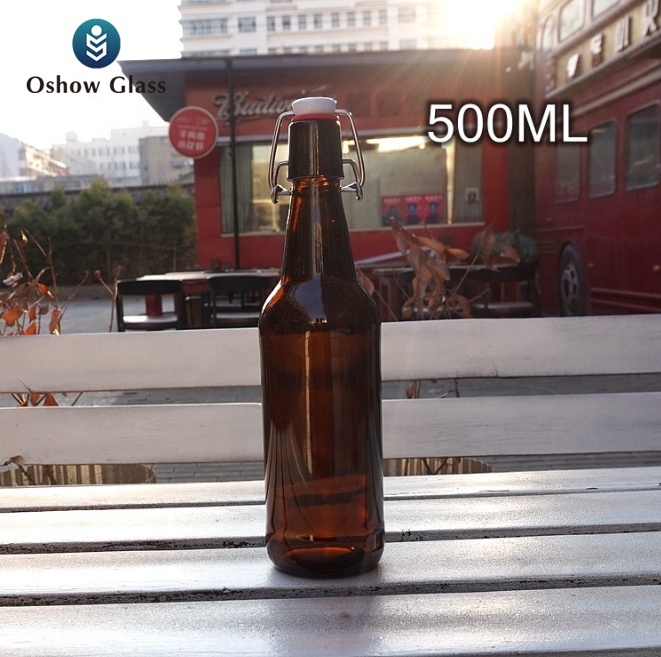 OSHOW Wholesale Home Brewing Amber Kombucha Beer Glass Bottles with Airtight Easy Wire Swing Top Caps