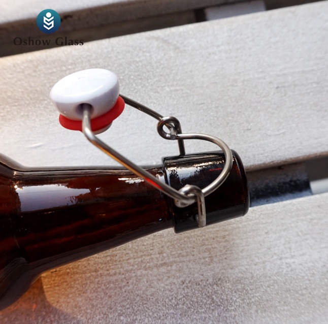OSHOW Wholesale Home Brewing Amber Kombucha Beer Glass Bottles with Airtight Easy Wire Swing Top Caps