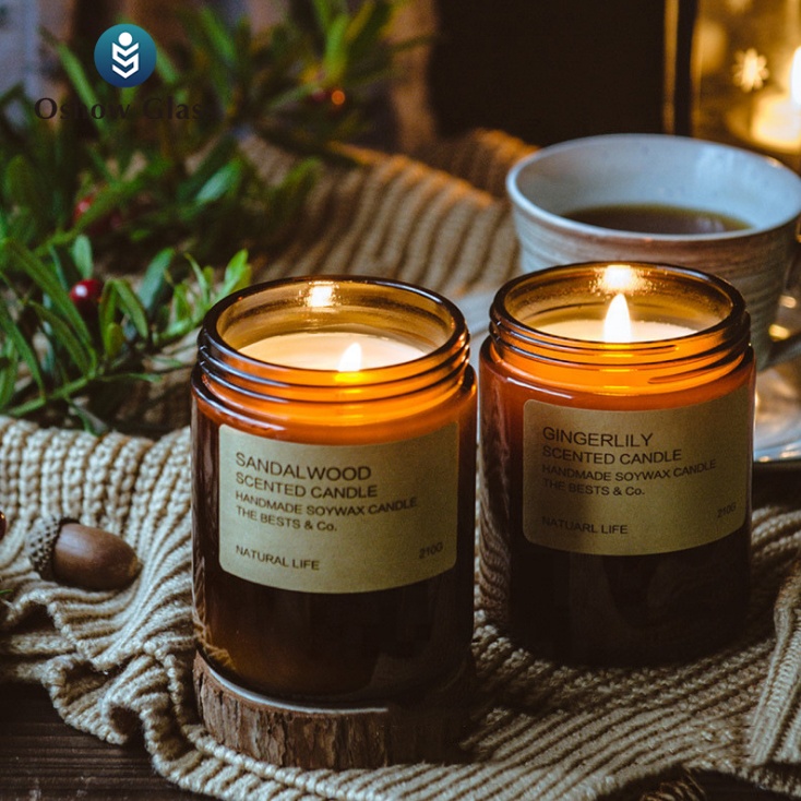 OSHOW Wholesale apothecary 100ml 250ml amber candle jar apothecary candle holder jar