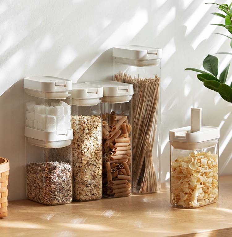 OSW Clear ABS PMMA 400ml 700ml 1200ml 1600ml Plastic Cereal Containers For Grains Nuts Snacks Kitchen Organization