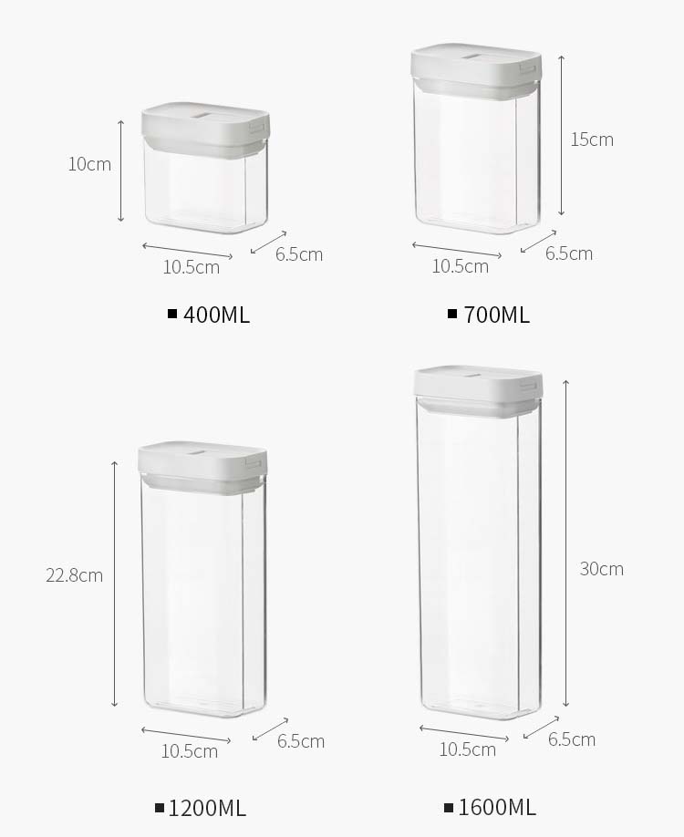 OSW Clear ABS PMMA 400ml 700ml 1200ml 1600ml Plastic Cereal Containers For Grains Nuts Snacks Kitchen Organization