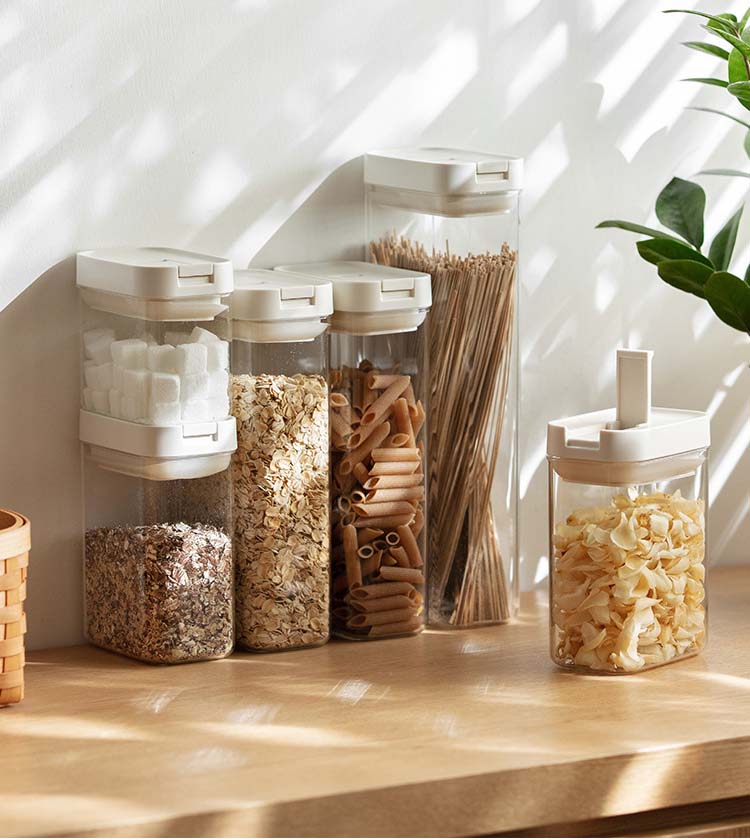 OSW Clear ABS PMMA 400ml 700ml 1200ml 1600ml Plastic Cereal Containers For Grains Nuts Snacks Kitchen Organization
