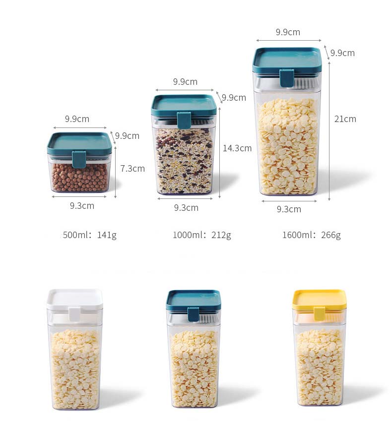 OSW Square Food-Grade Sealed Damp-Proof Plastic Cereal Storage Containers With Snap Joint Lids For Kitchen Fridge Organization