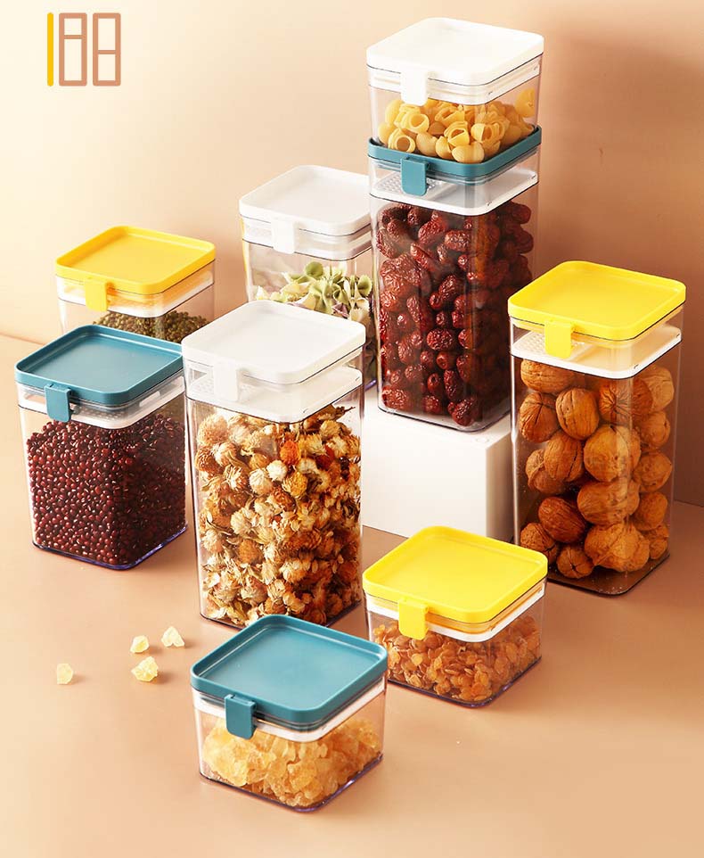 OSW Square Food-Grade Sealed Damp-Proof Plastic Cereal Storage Containers With Snap Joint Lids For Kitchen Fridge Organization
