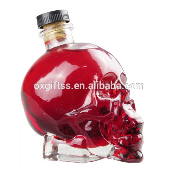 OXGIFT Wholesale 100ml 180ml 400ml 750ml skull Crystal glass empty wine bottle