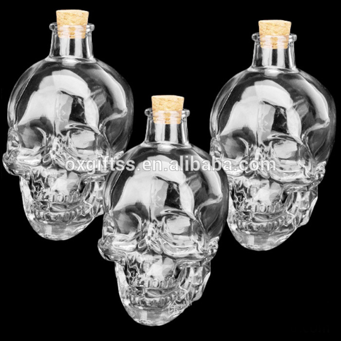OXGIFT Wholesale 100ml 180ml 400ml 750ml skull Crystal glass empty wine bottle