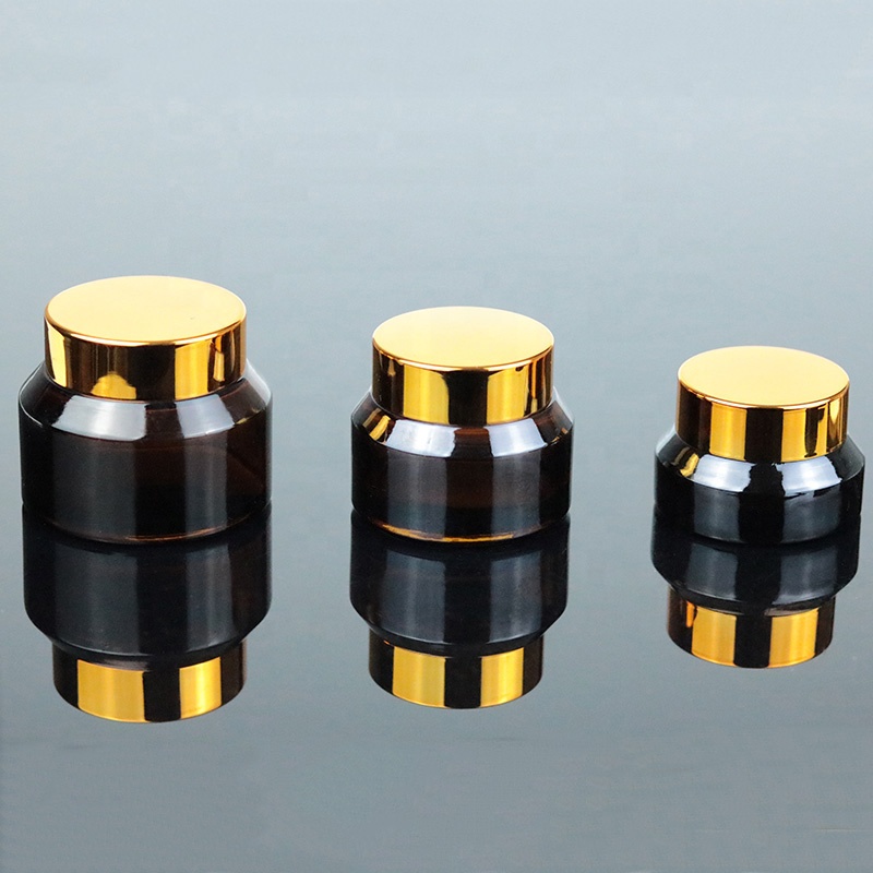 Oblique Slant Amber Round Container 15ml 30ml 1 oz 50ml Lip Balm Glass Jar with UV Gold Lid (GJM46)