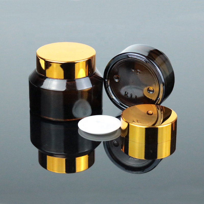 Oblique Slant Amber Round Container 15ml 30ml 1 oz 50ml Lip Balm Glass Jar with UV Gold Lid (GJM46)