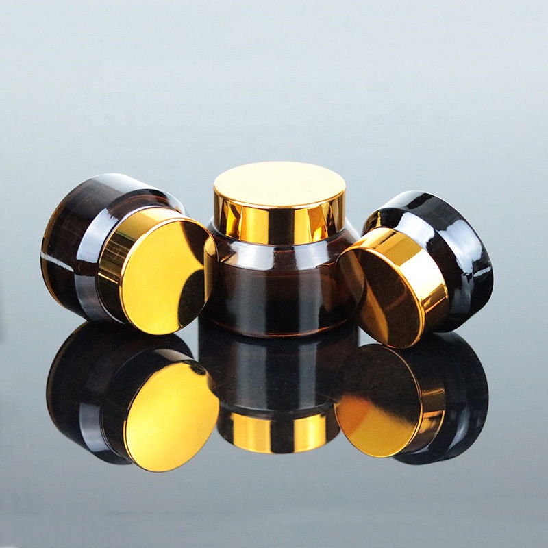 Oblique Slant Amber Round Container 15ml 30ml 1 oz 50ml Lip Balm Glass Jar with UV Gold Lid (GJM46)
