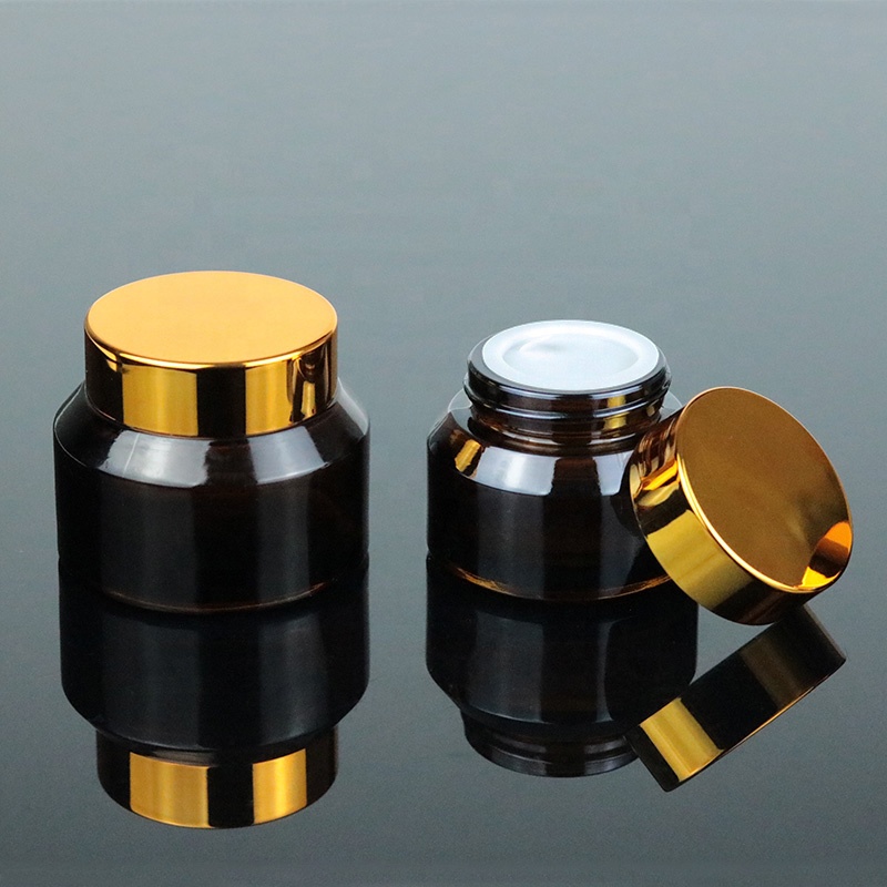 Oblique Slant Amber Round Container 15ml 30ml 1 oz 50ml Lip Balm Glass Jar with UV Gold Lid (GJM46)