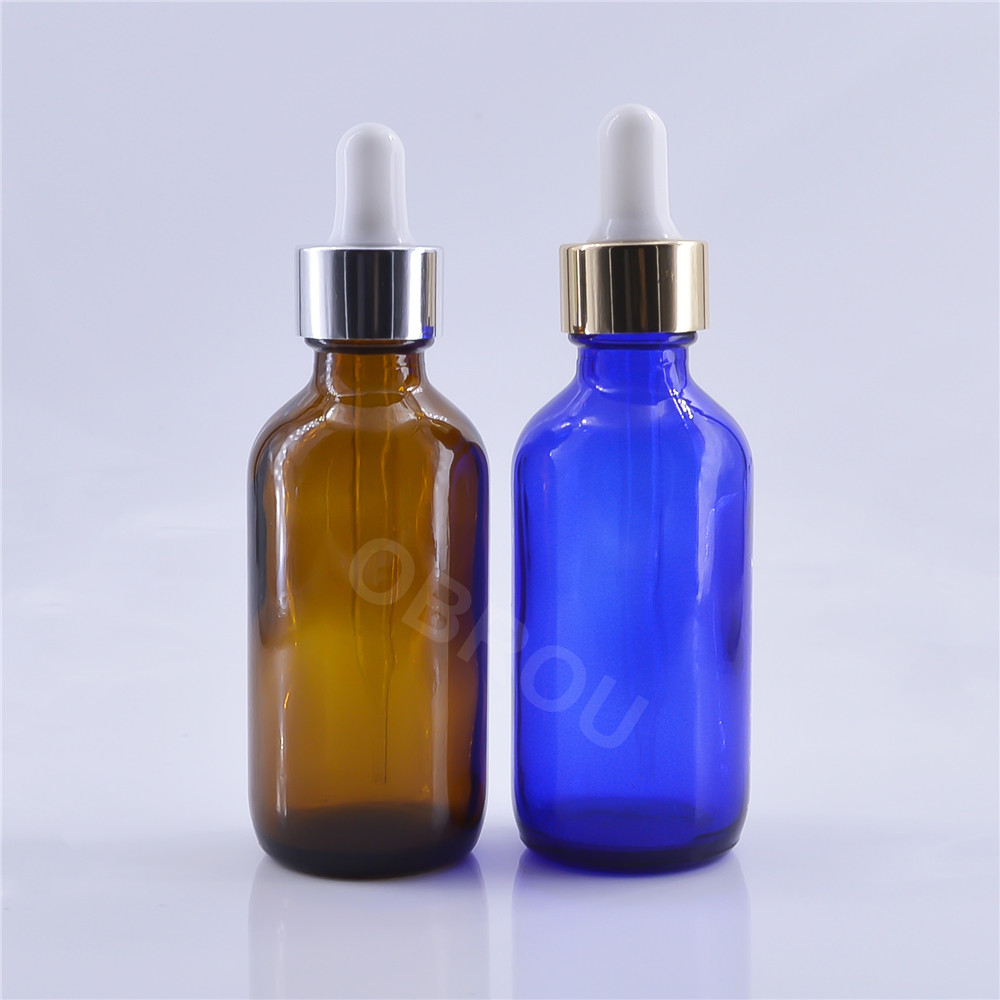 Obrou 30ml 60ml 120ml clear boston glass dropper bottle liquid bottle empty essential oil bottles with silver cap