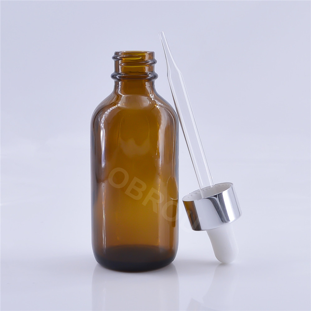 Obrou 30ml 60ml 120ml clear boston glass dropper bottle liquid bottle empty essential oil bottles with silver cap