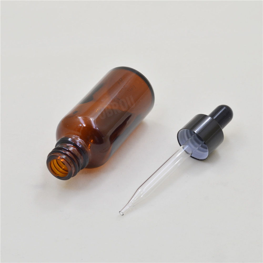 Obrou amber bottles 5ml 10ml 15ml 20ml 30ml 50ml 100ml brown glass liquid oil dropper bottle with black aluminum dropper cap