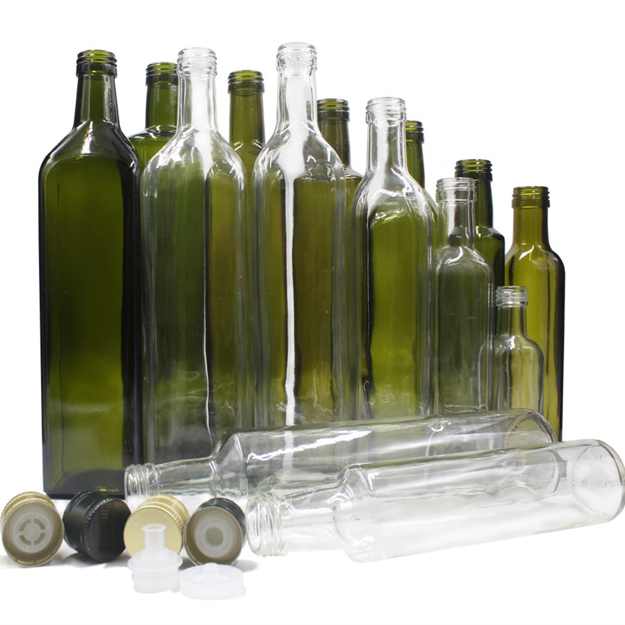 Oil Glass Bottle Olive Dark Green 250ml 750 Ml Essential Oil Cooking Oil Screw Cap Decal