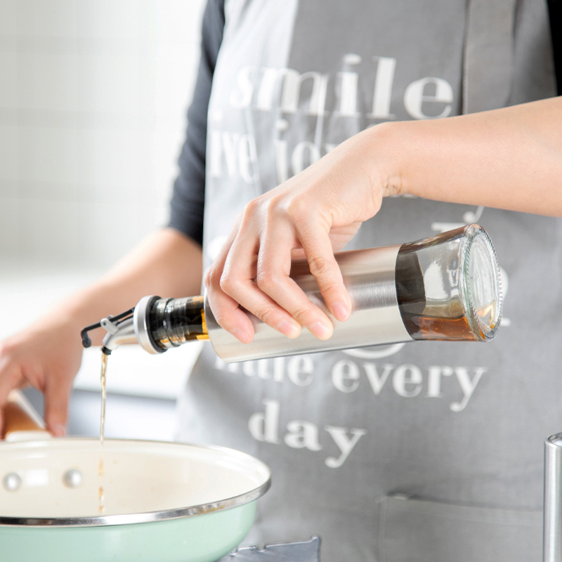 Oil Vinegar and Soy Sauce Dispenser Bottle Olive Oil Dispenser Cruet Pourer Bottle Container Stainless Steel Protection
