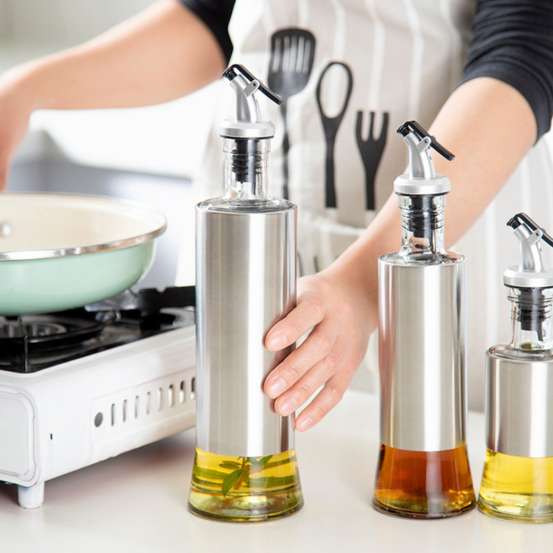 Oil Vinegar and Soy Sauce Dispenser Bottle Olive Oil Dispenser Cruet Pourer Bottle Container Stainless Steel Protection