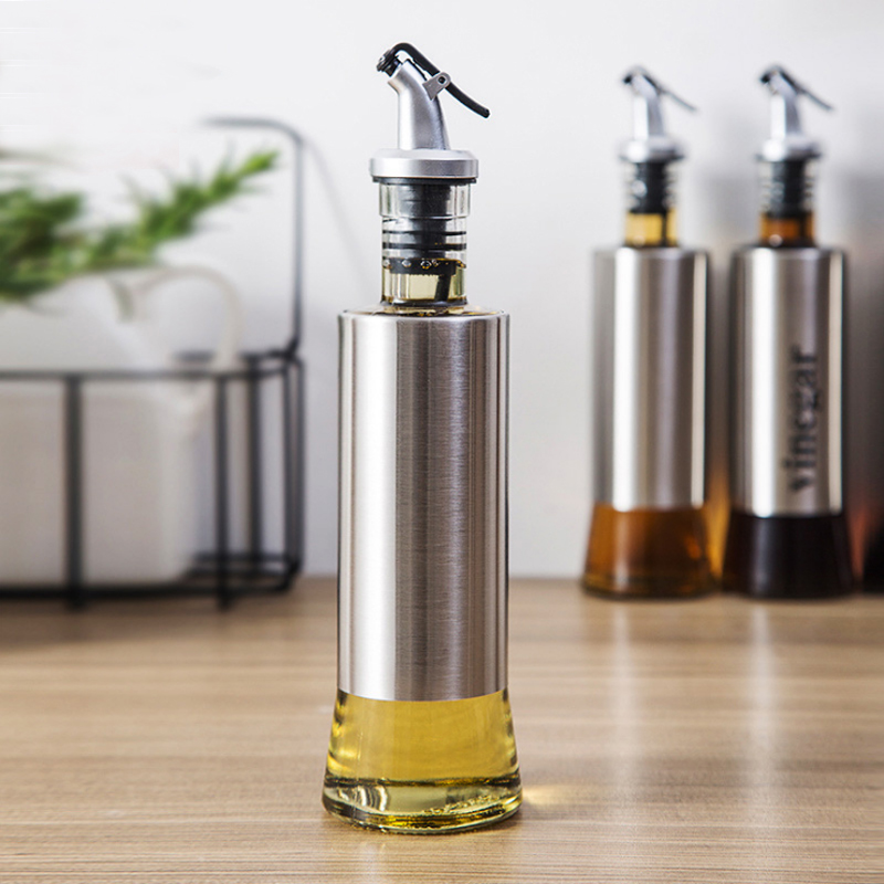 Oil Vinegar and Soy Sauce Dispenser Bottle Olive Oil Dispenser Cruet Pourer Bottle Container Stainless Steel Protection