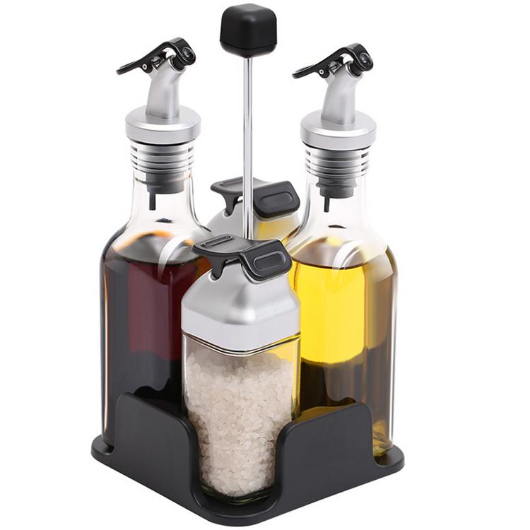 Oil and Vinegar Salt and Pepper Dispenser Set for Home and Kitchen Non-Drip Spouts with Study Tray Holder| 5-Piece