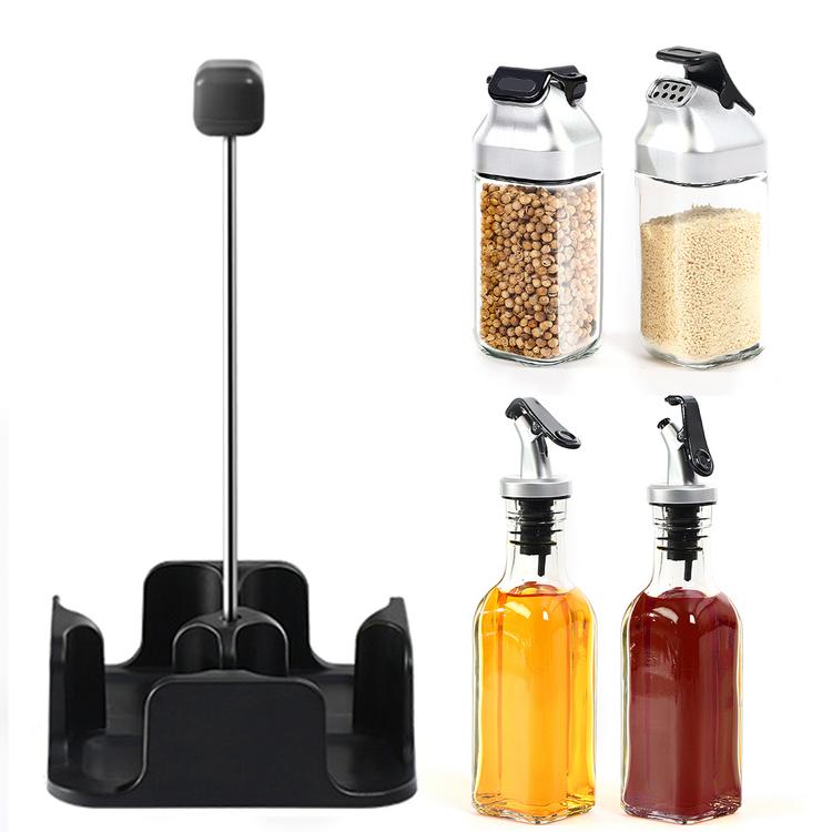 Oil and Vinegar Salt and Pepper Dispenser Set for Home and Kitchen Non-Drip Spouts with Study Tray Holder| 5-Piece