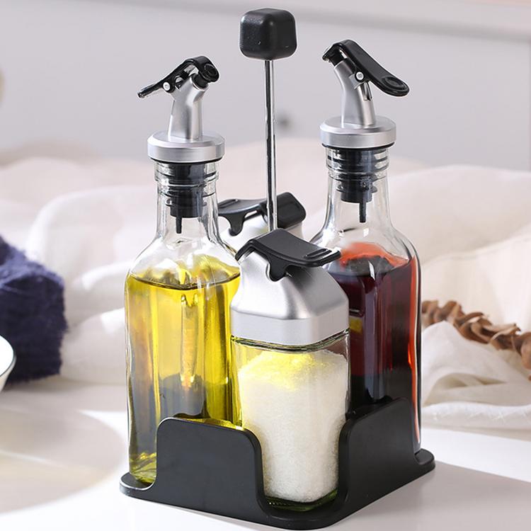 Oil and Vinegar Salt and Pepper Dispenser Set for Home and Kitchen Non-Drip Spouts with Study Tray Holder| 5-Piece
