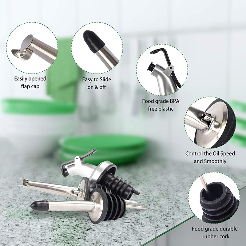 Oil and vinegar bottle set with stainless steel bracket and removable cork stopper