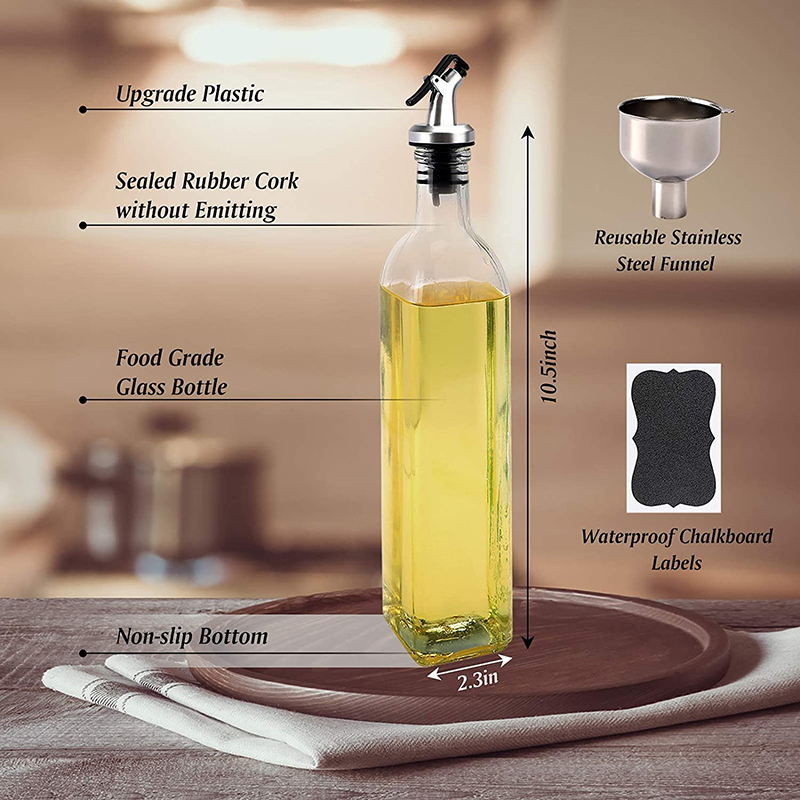 Oil and vinegar bottle set with stainless steel bracket and removable cork stopper